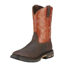 Ariat 10005888 Men's Workhog Orange Square Toe Cowboy Boots -BootHaven Store 10005888 3 4