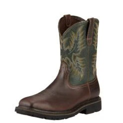 Ariat Boots: Men's 10017434 Brown Green Sierra Wide 10" Steel Toe Slip Resistant Pull On Work Boots -BootHaven Store 10017434 3 4 front