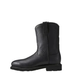 Ariat Boots: Men's Black 10021473 Sierra Pull On Steel Toe Work Boots -BootHaven Store 10021473 side