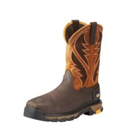 Ariat Boots: Men's 10023042 Brown Orange Intrepid VentTek 11" Composite Toe Slip Resistant Pull On Work Boots -BootHaven Store 10023042 3 4 front