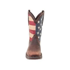 Durango Boots: Men's DB5554 Brown Rebel 12 Inch American Flag Pull On Square Toe Boot -BootHaven Store db5554 front