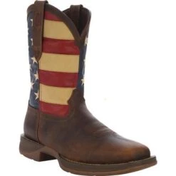 Durango Boots: Men's DB5554 Brown Rebel 12 Inch American Flag Pull On Square Toe Boot -BootHaven Store db5554 reg