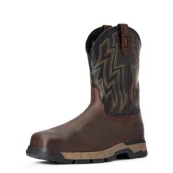 Ariat Boots: Men's 10034157 Dark Brown Rebar Flex Western Waterproof Composite Toe Work Boot -BootHaven Store f20 mns work 10034157 3 4 front