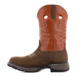 Frye Supply Boots: FR40102 Brown/Orange Steel Toe Safety-Crafted 10" Unlined Western Work Boot -BootHaven Store fr40102 04edit