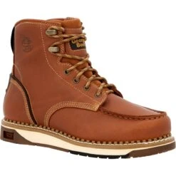 Georgia Boots: Men's GB00489 Brown Plain Toe AMP LT Wedge Moc Toe EH 6" Work Boot