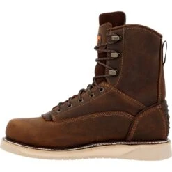 Georgia Boots: Men's GB00593 Brown Plain Toe AMP LT Wedge Waterproof Lace To Toe Work Boot -BootHaven Store gb00593 instep profile
