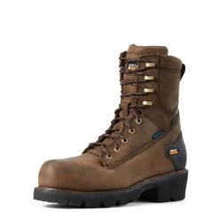 Ariat Boots: Men's 10018566 Oily Distressed Brown Powerline 8" Waterproof Composite Toe Work Boot -BootHaven Store in line mns work couto 10018566 3 4 front
