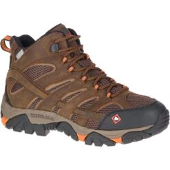 Merrell Boots: Men's J31239 Brown Orange Moab Vertex Mid Waterproof Slip Resistant Work Boot -BootHaven Store j31239