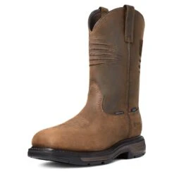 Ariat Boots: Men's 10036002 Brown Carbon Toe WorkHog XT Patriot Waterproof Work Boot -BootHaven Store s21 mns work 10036002 3 4 front