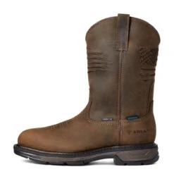 Ariat Boots: Men's 10036002 Brown Carbon Toe WorkHog XT Patriot Waterproof Work Boot -BootHaven Store s21 mns work 10036002 side