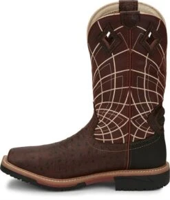 Justin Boots: Men's SE4835 Brown Ostrich Print Composite Square Toe Derrickman Cowboy Work Boots -BootHaven Store se4835 617x563 instep
